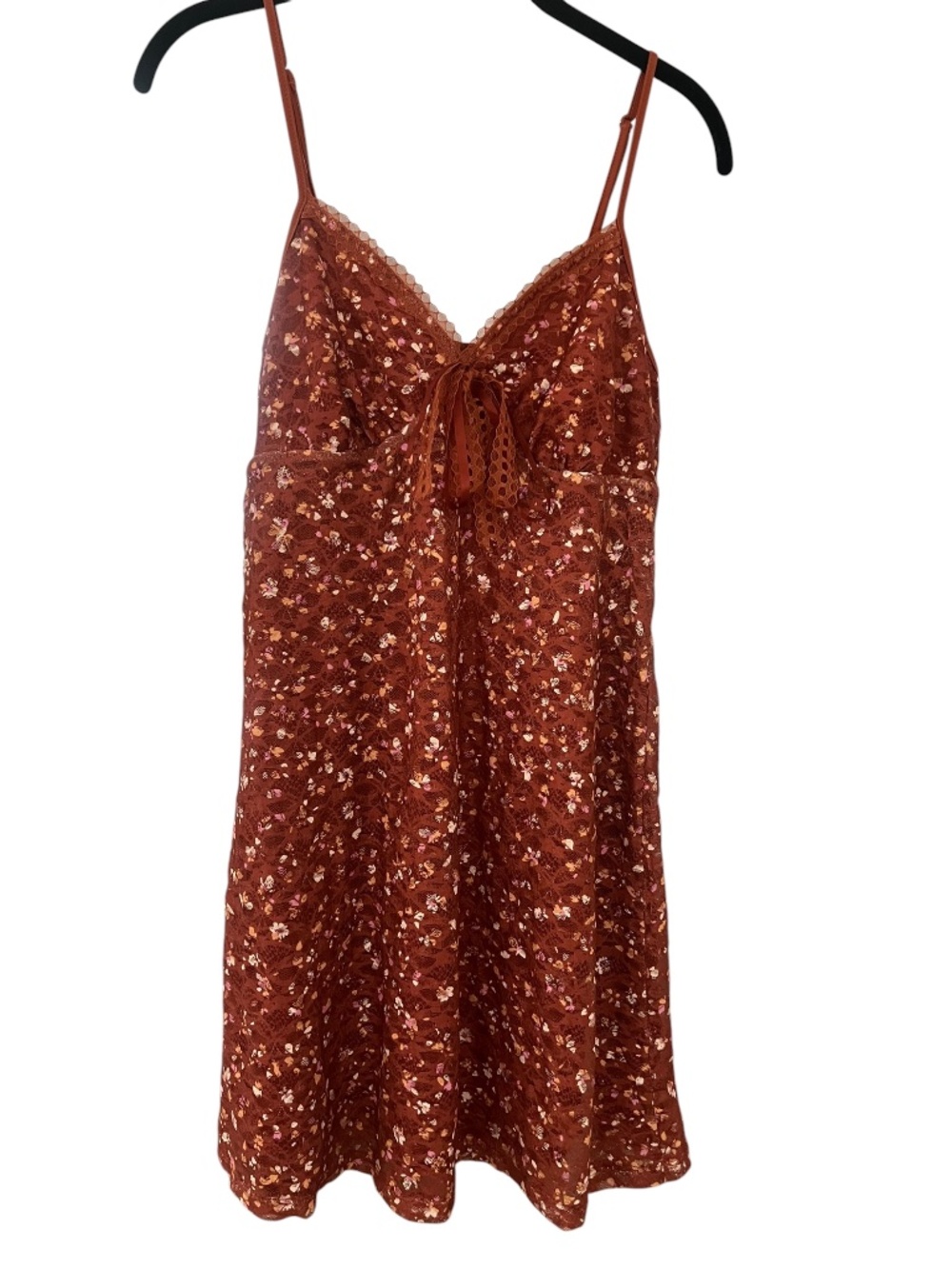 No Boundaries Rust Floral Lace Slip Dress (M 8-10)